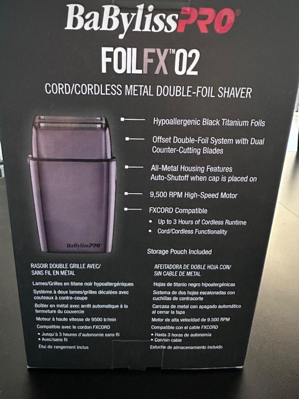 BaBylissPRO® FOILFX02™ Cord/Cordless Metal Double-Foil Shaver Purple - Picture 2 of 6